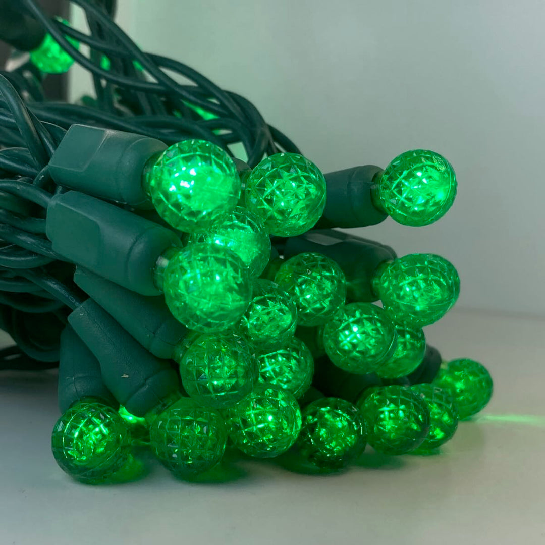 50-light G12 Green LED Christmas Lights, 4" Spacing Green Wire