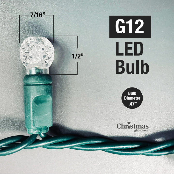 70-light G12 Teal LED Christmas Lights, 4" Spacing Green Wire