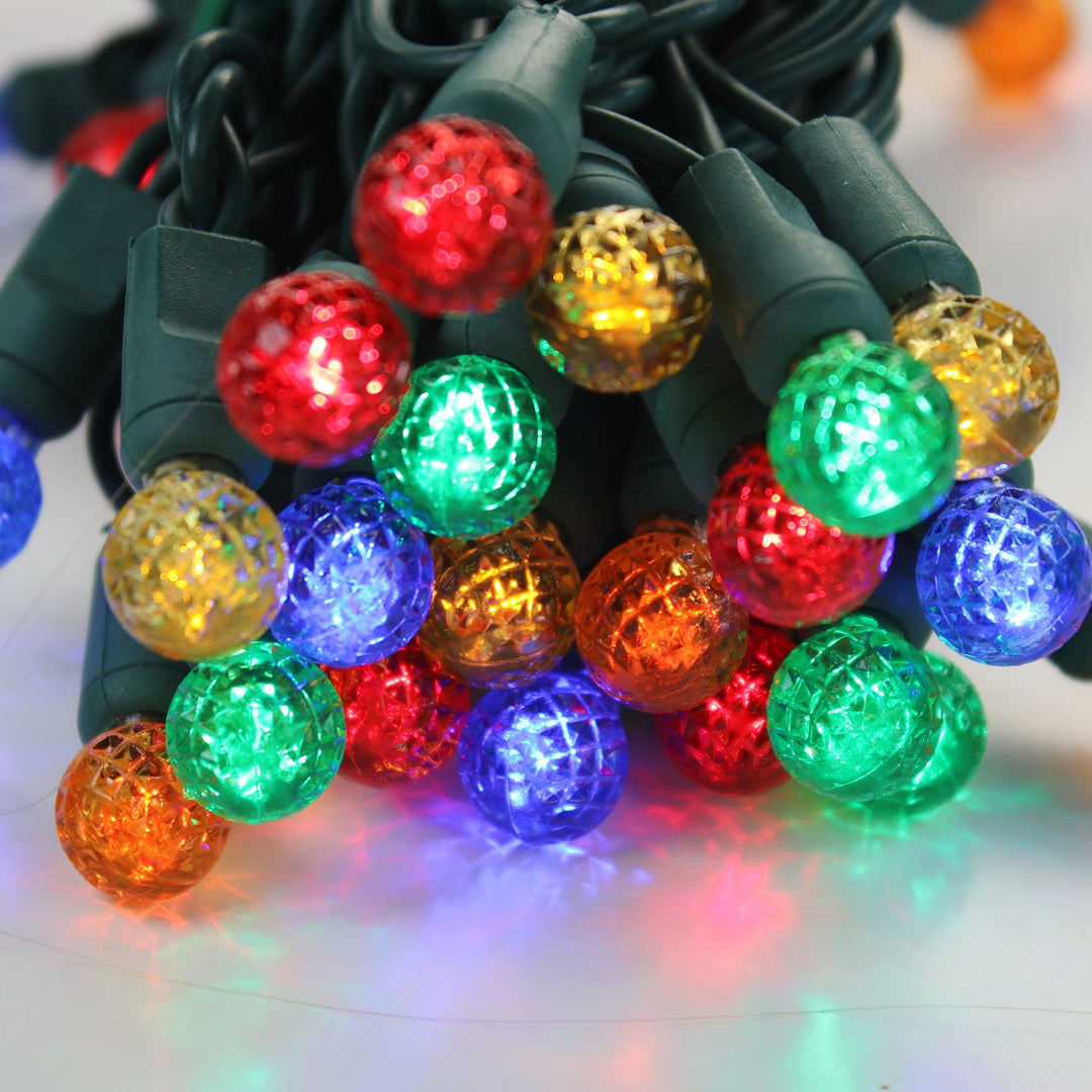 50-light G12 Multicolor LED Christmas Lights, 4" Spacing Green Wire