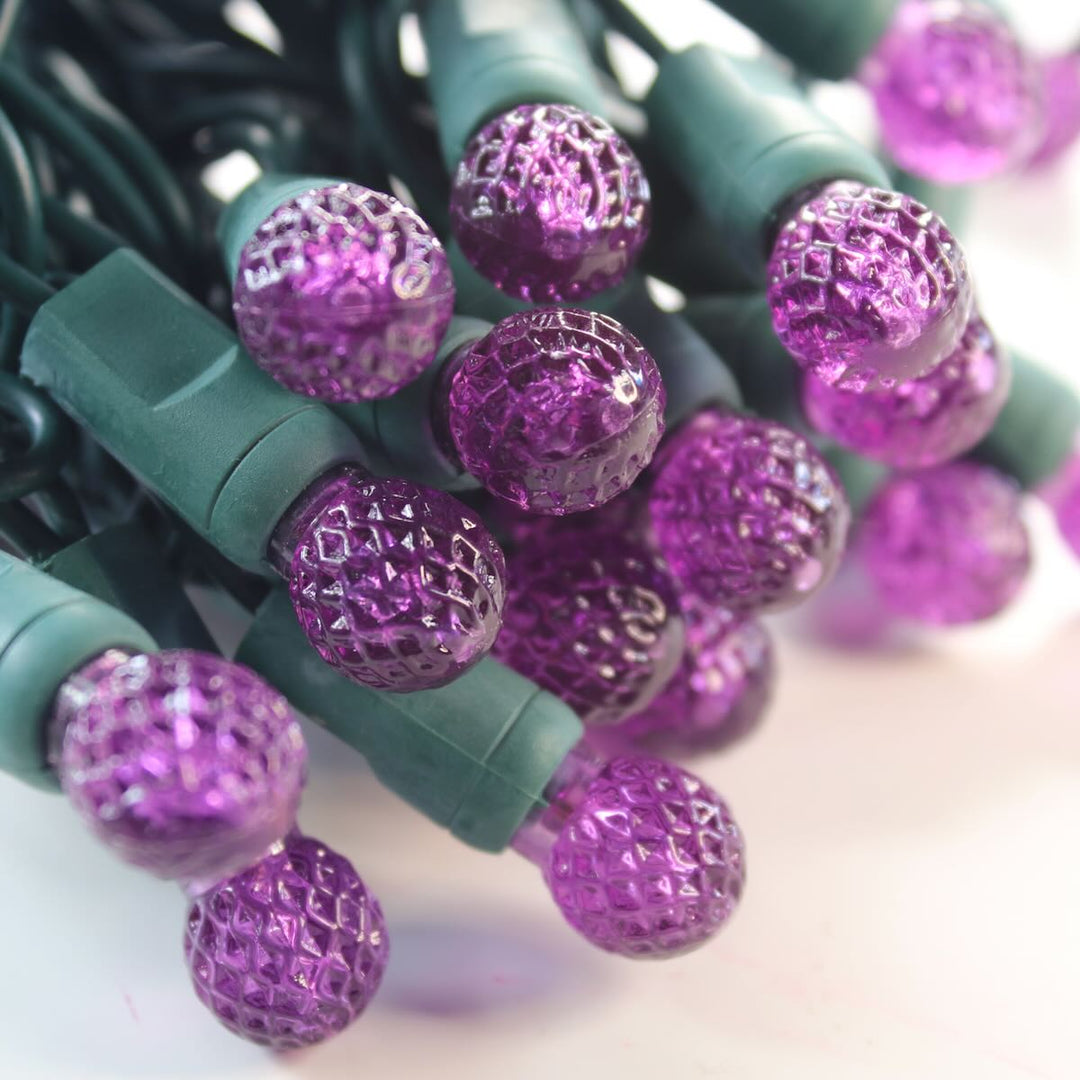 50-light G12 Purple LED Christmas Lights, 4" Spacing Green Wire