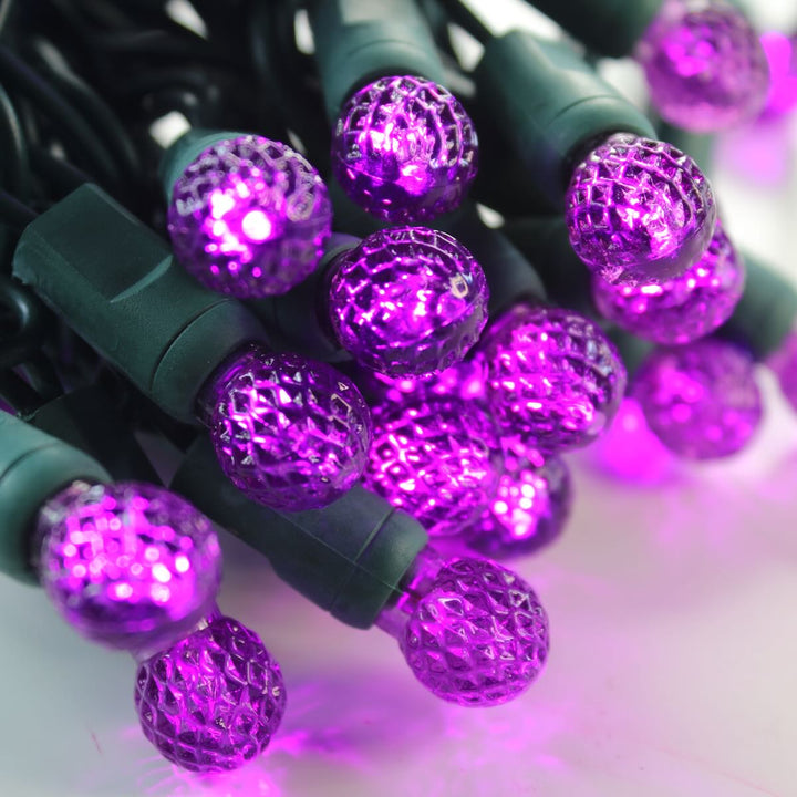 50-light G12 Purple LED Christmas Lights, 4" Spacing Green Wire