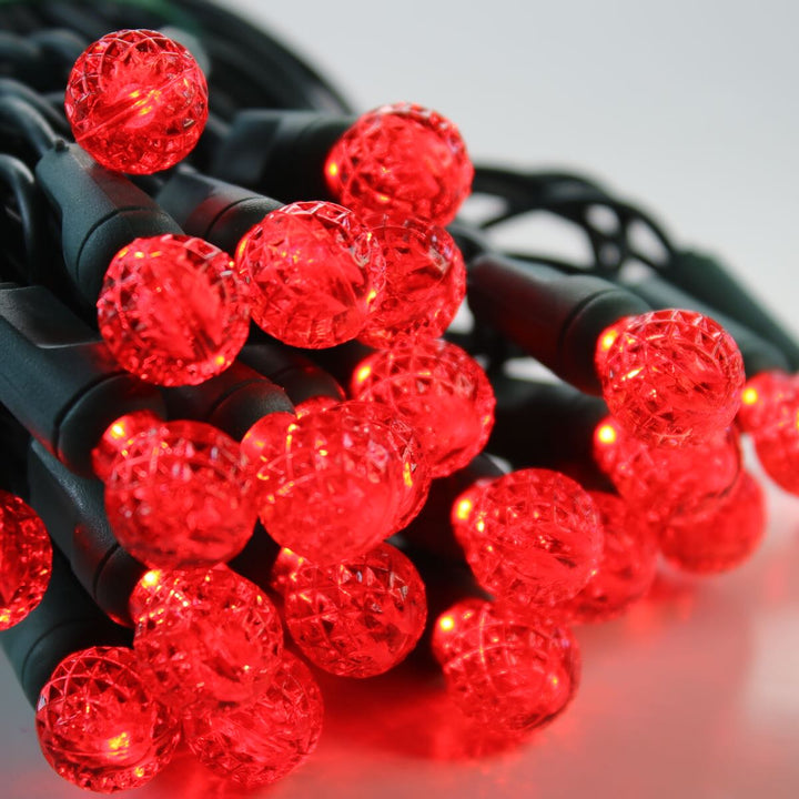 50-light G12 Red LED Christmas Lights, 4" Spacing Green Wire