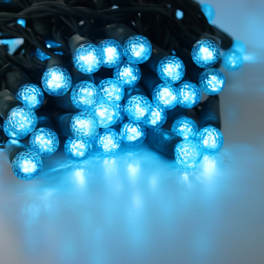 70light G12 Teal LED Christmas Lights, 4" Spacing Green Wire
