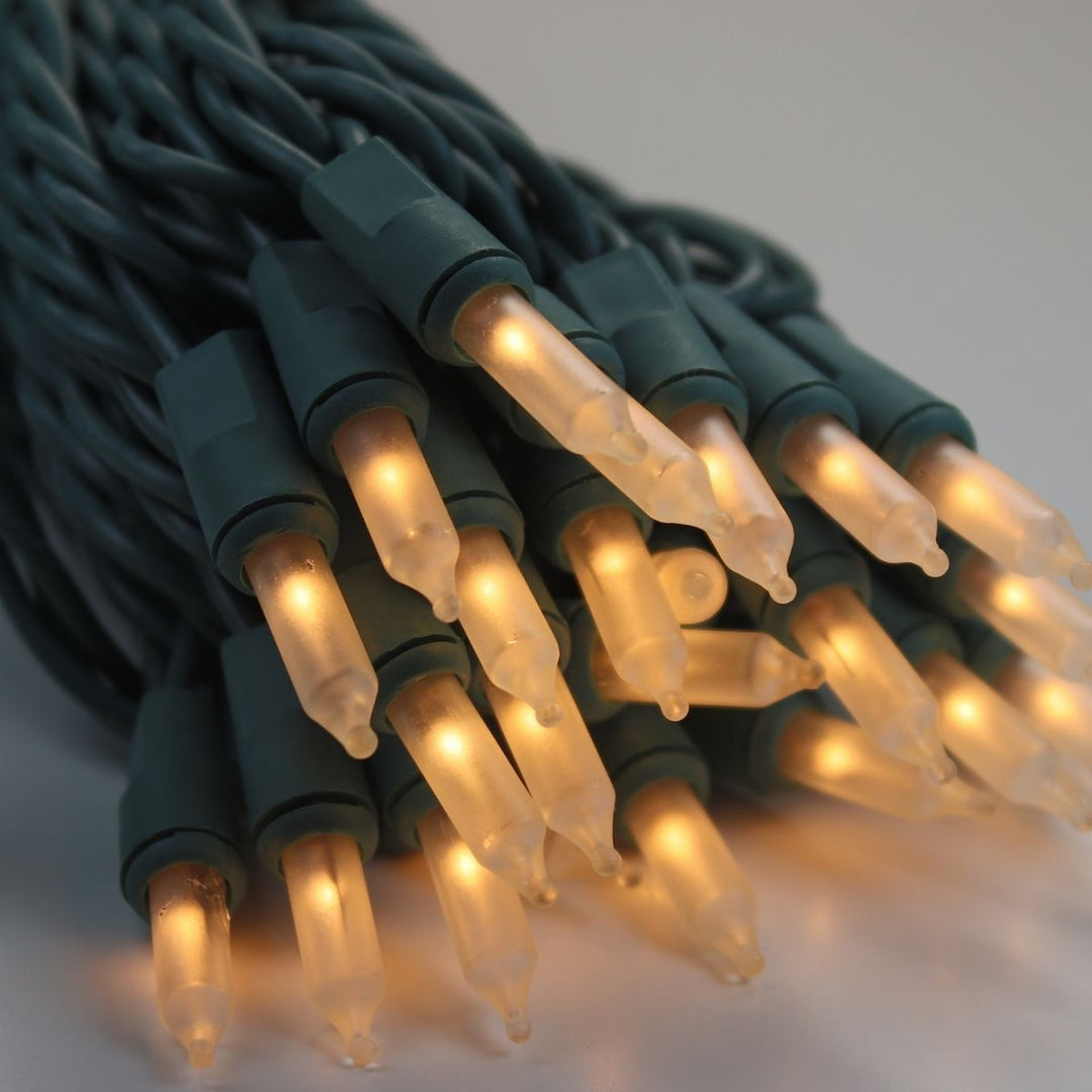 50-bulb Frost Mini Lights, 4" Spacing, Green Wire