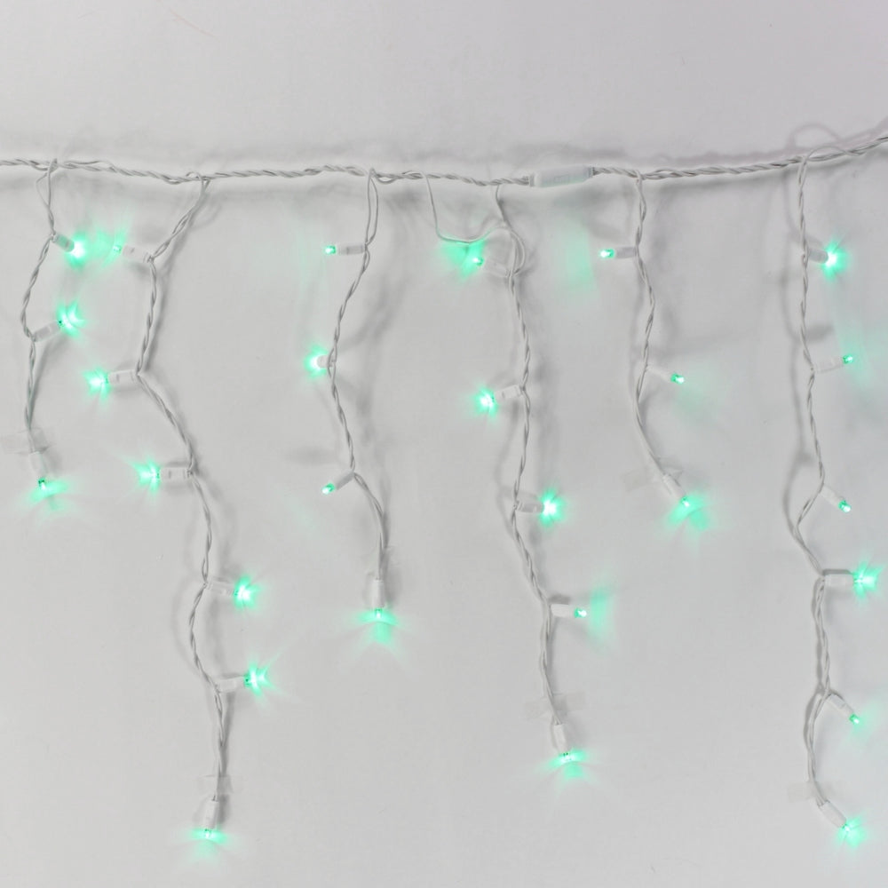 100-light Green 5mm LED Icicle Lights, White Wire