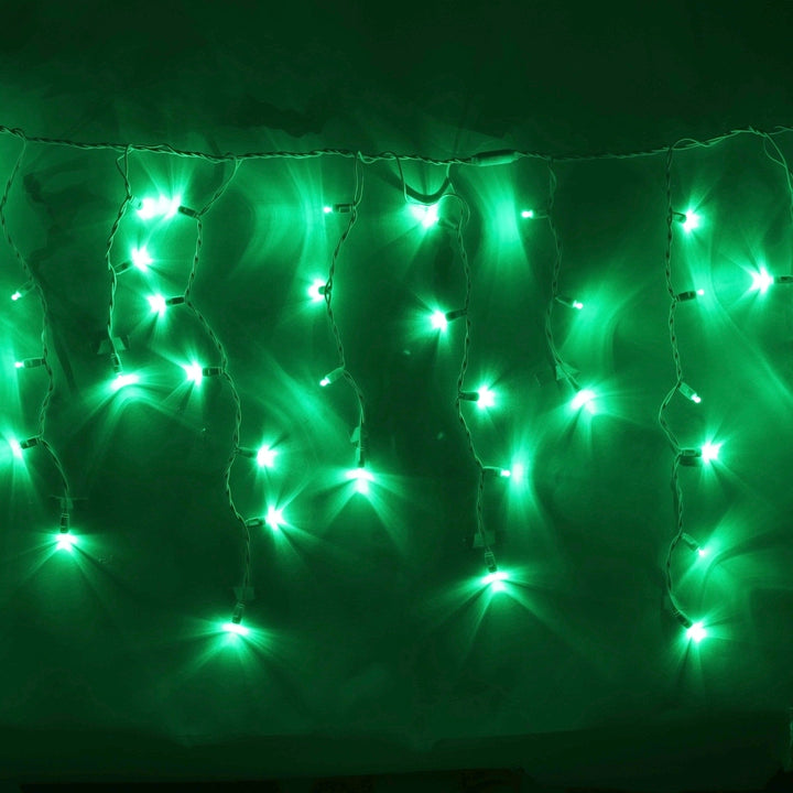 100-light Green 5mm LED Icicle Lights, White Wire