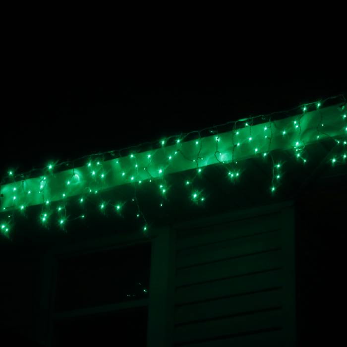 100-light M5 Green LED Icicle Lights, White Wire