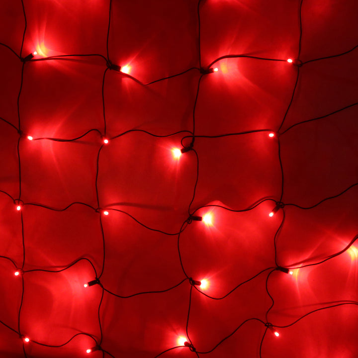 100-light Red 5mm LED Net Lights, Green Wire