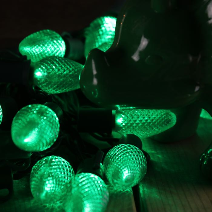 25-light C7 Green LED Christmas Lights (Non-removable bulbs), 8" Spacing Green Wire
