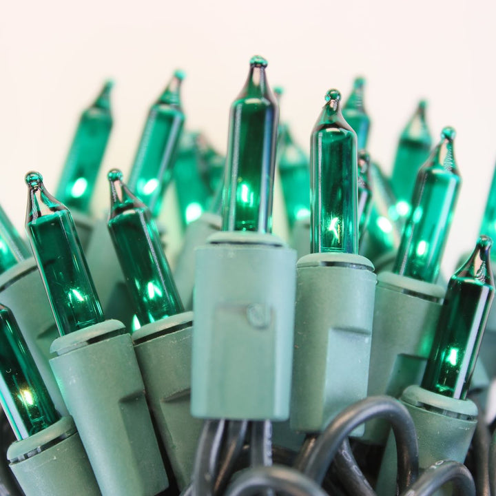 50-bulb Green Mini Lights, 2.5" Spacing, Green Wire