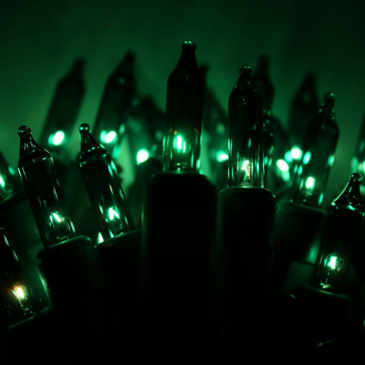 100-bulb Green Mini Lights, 2.5" Spacing, Green Wire