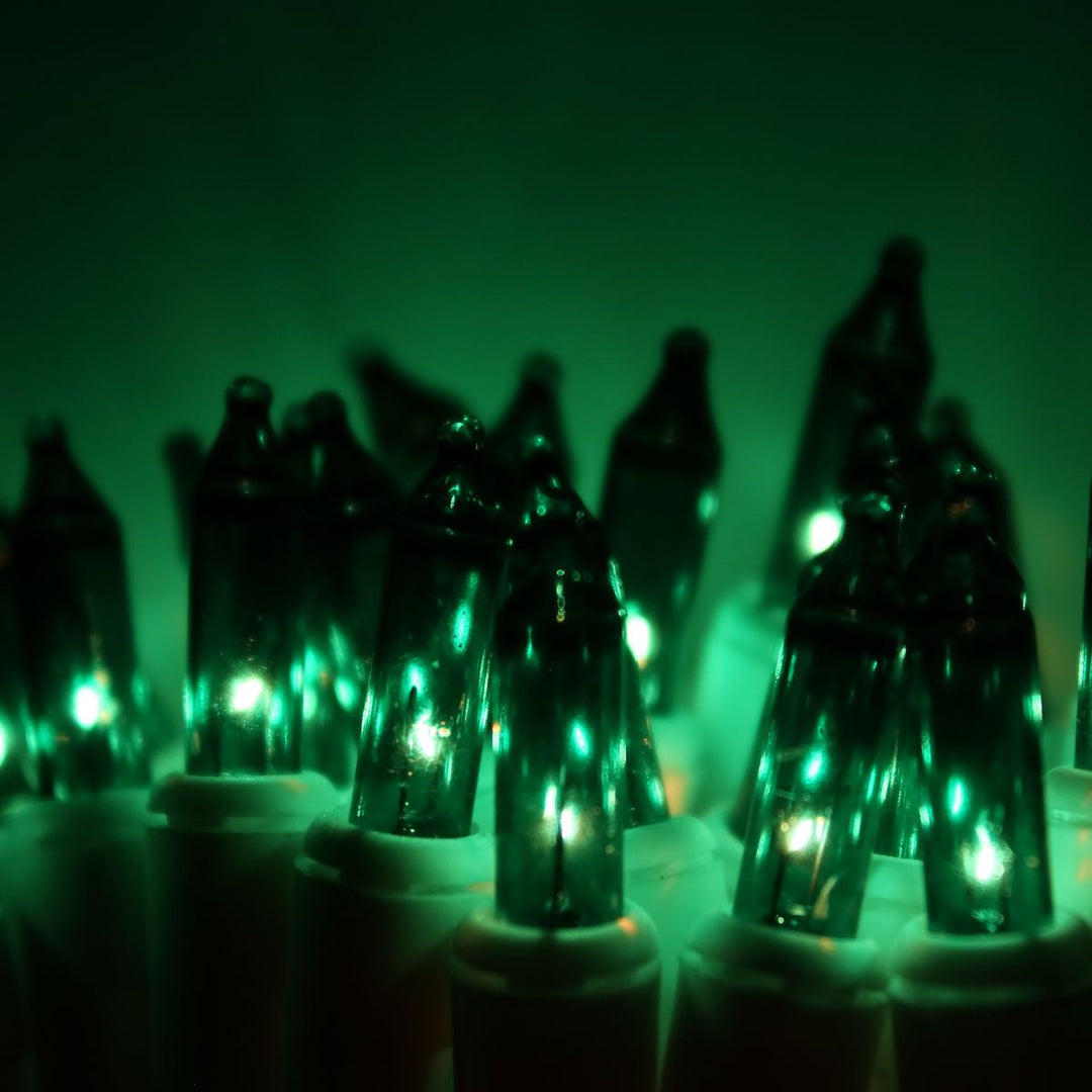 100-bulb Green Mini Lights, 2.5" Spacing, White Wire