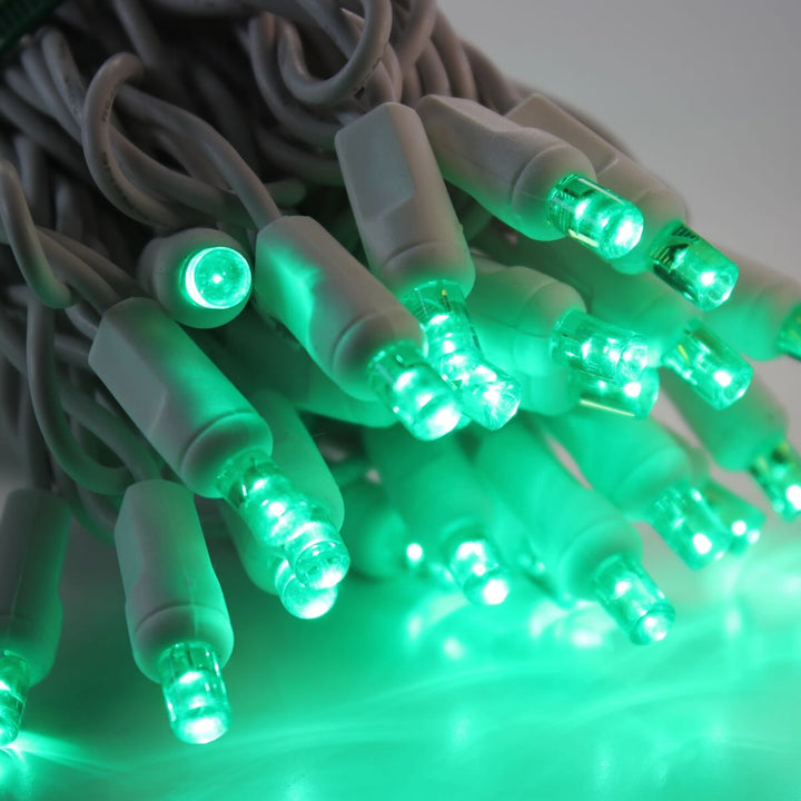 50-light 5mm Green LED Christmas Lights, 4" Spacing White Wire