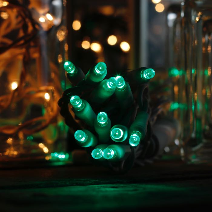 20-light Green LED Craft Lights, Green Wire