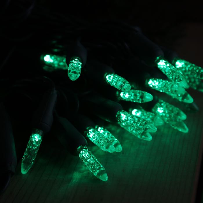 50-light M5 Green LED Christmas Lights, 4" Spacing Green Wire Wire