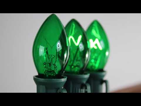 C7 Green Twinkle Glass Bulbs E12 Bases (25 Pack)