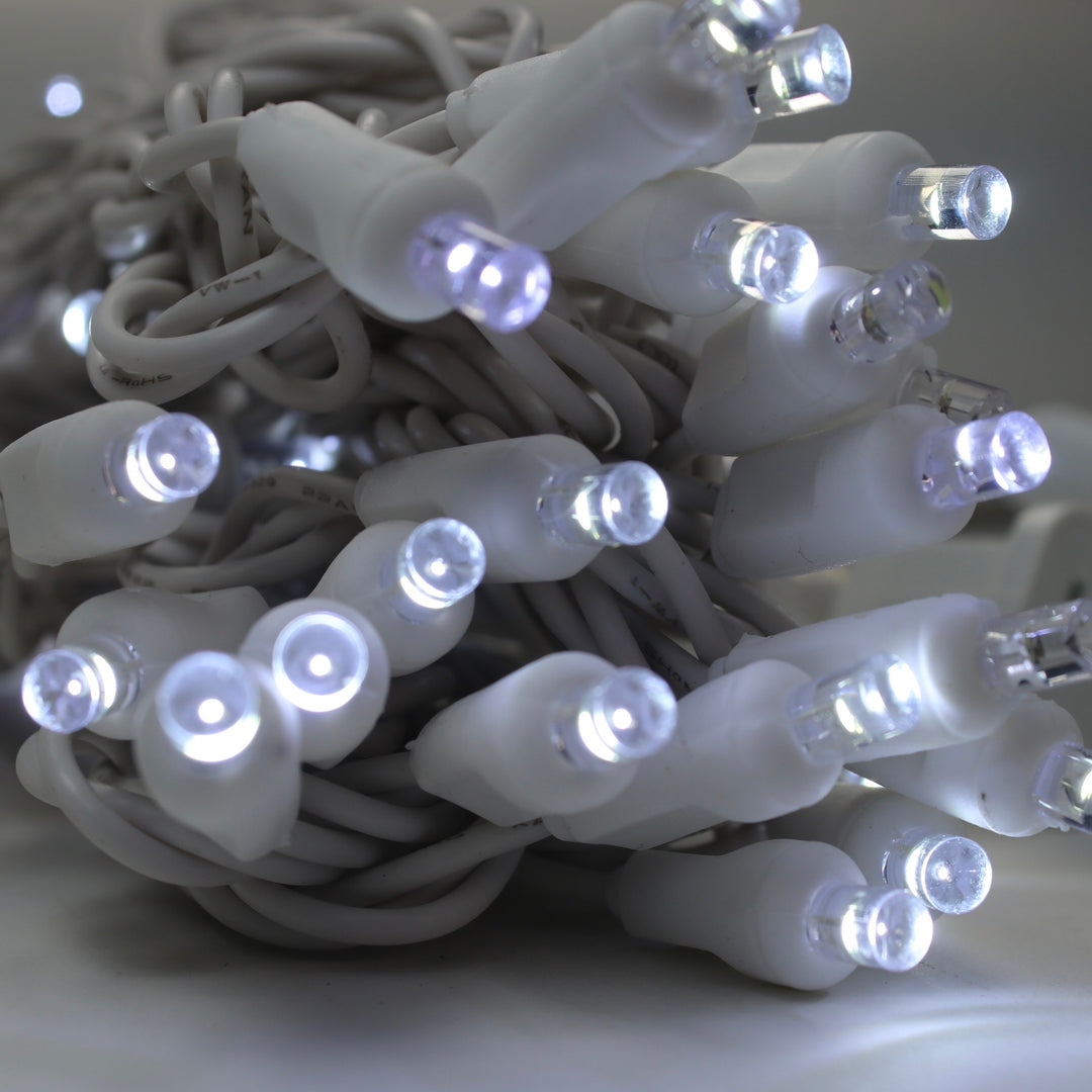50-light Pure White LED Twinkle Lights - 50 Bulbs, White Wire