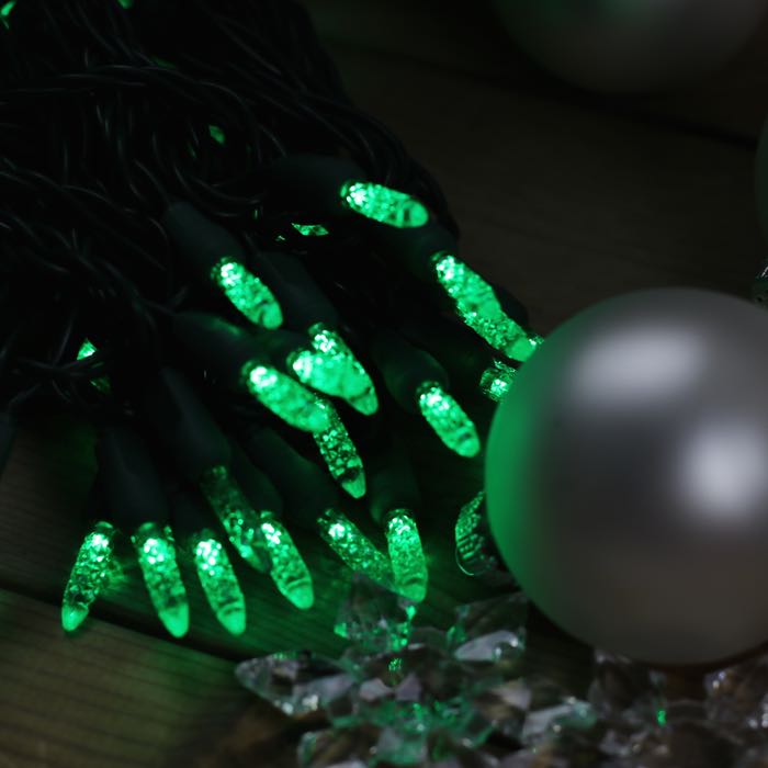 50-light M5 Green LED Christmas Lights, 4" Spacing Green Wire Wire