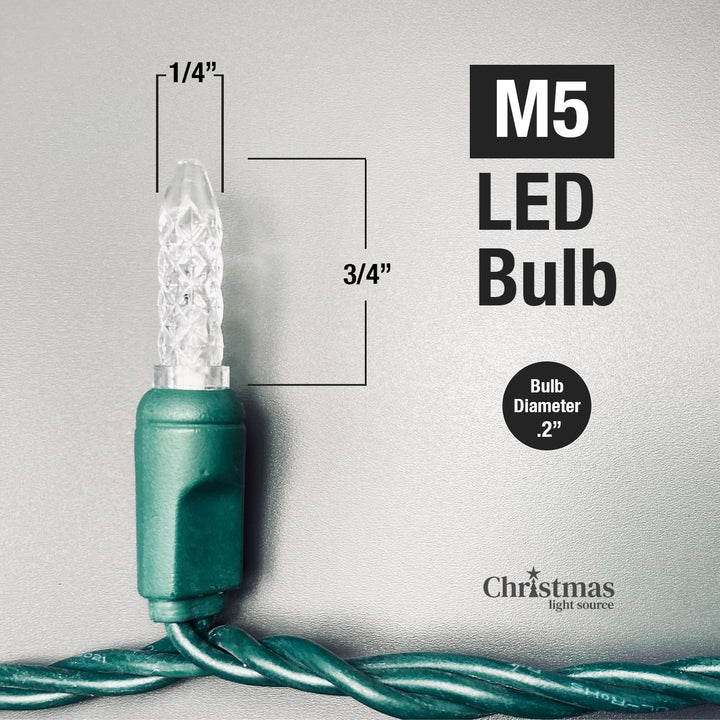 100-light M5 Green LED Icicle Lights, White Wire