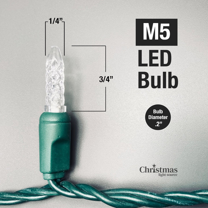 20-light M5 Pure White LED Battery Lights, Green Wire