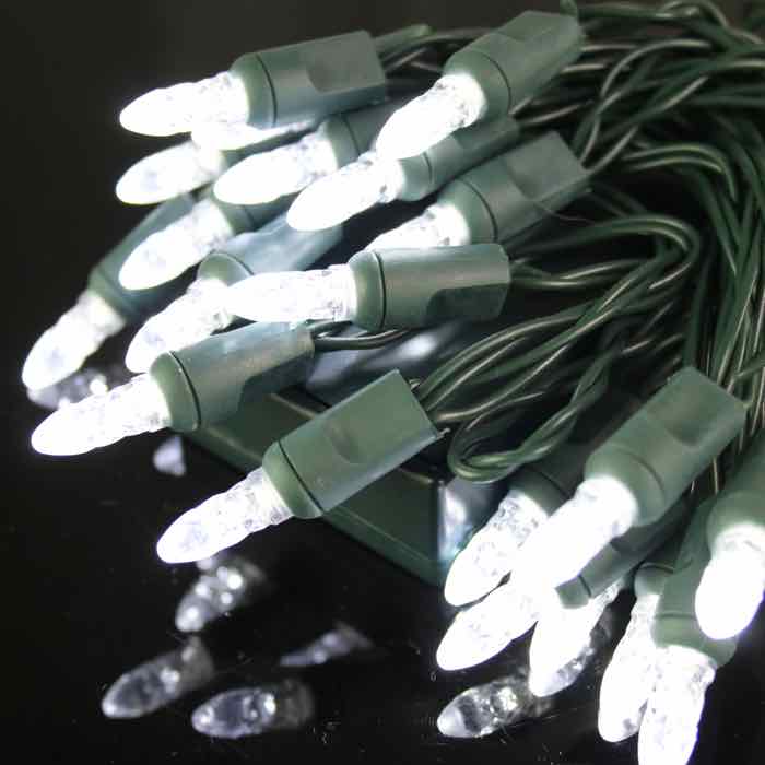 20-light M5 Pure White LED Battery Lights, Green Wire