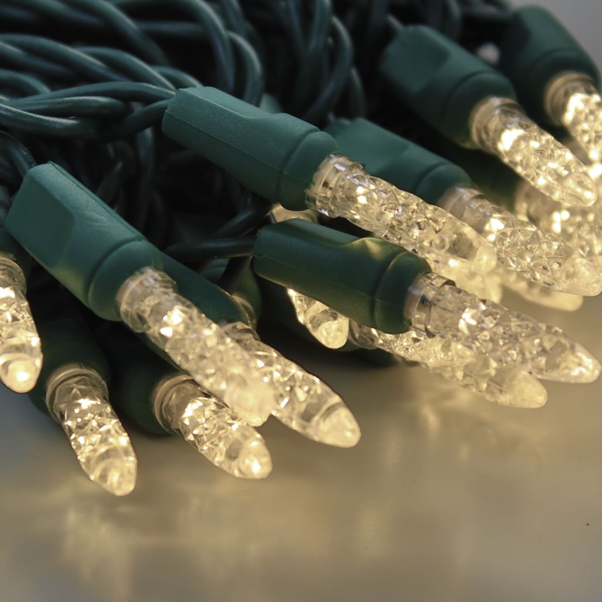 50-light M5 Warm White LED Christmas Lights, 4" Spacing Green Wire ...