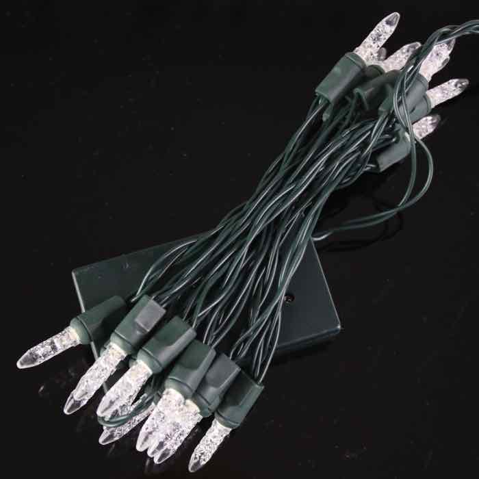 20-light M5 Pure White LED Battery Lights, Green Wire