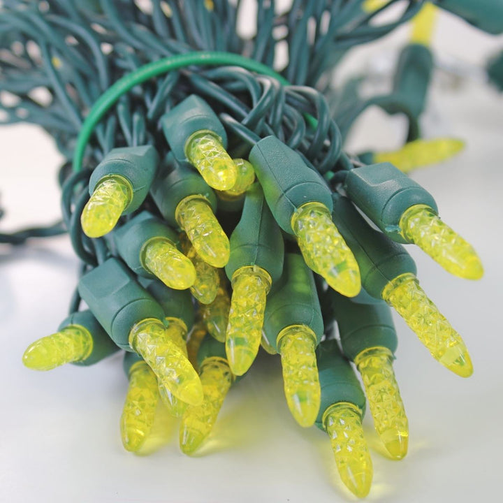 50-light M5 Yellow LED Christmas Lights, 4" Spacing Green Wire