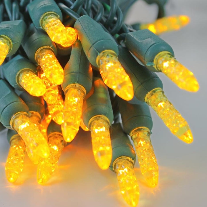 50-light M5 Yellow LED Christmas Lights, 4" Spacing Green Wire