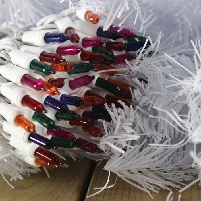100-bulb Multicolor Mini Lights, 6" Spacing, White Wire