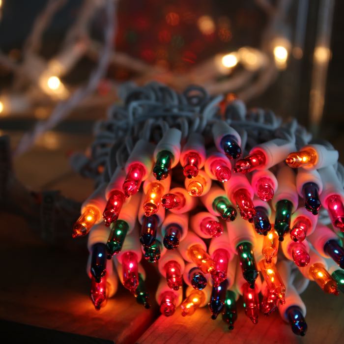 100-bulb Multicolor Mini Lights, 6" Spacing, White Wire