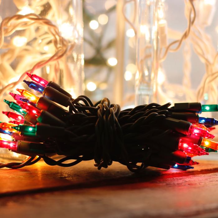 35-bulb Multicolor Craft Lights, Green Wire