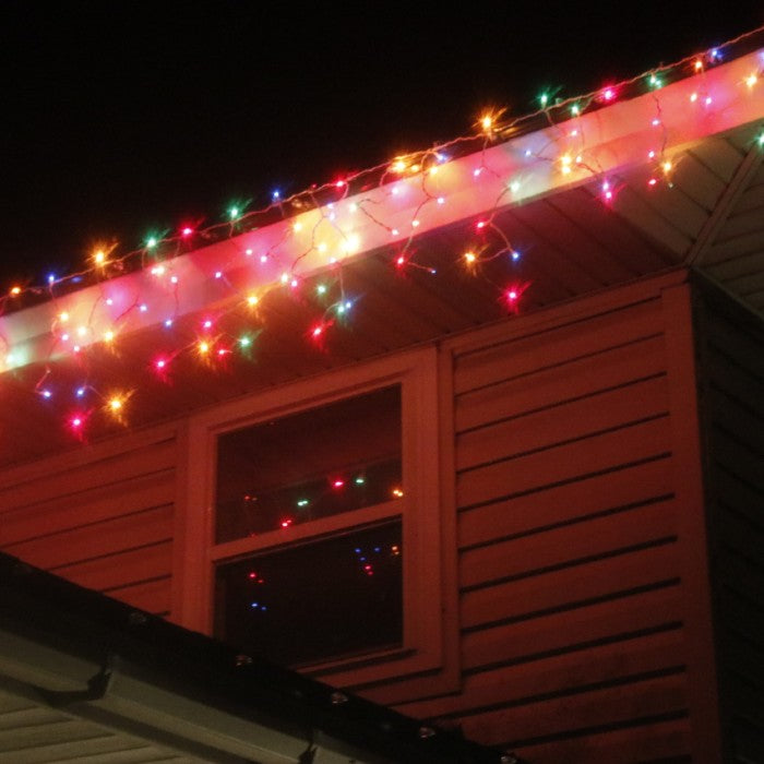 150 bulb Multicolor Glass Icicle Lights White Wire Christmas