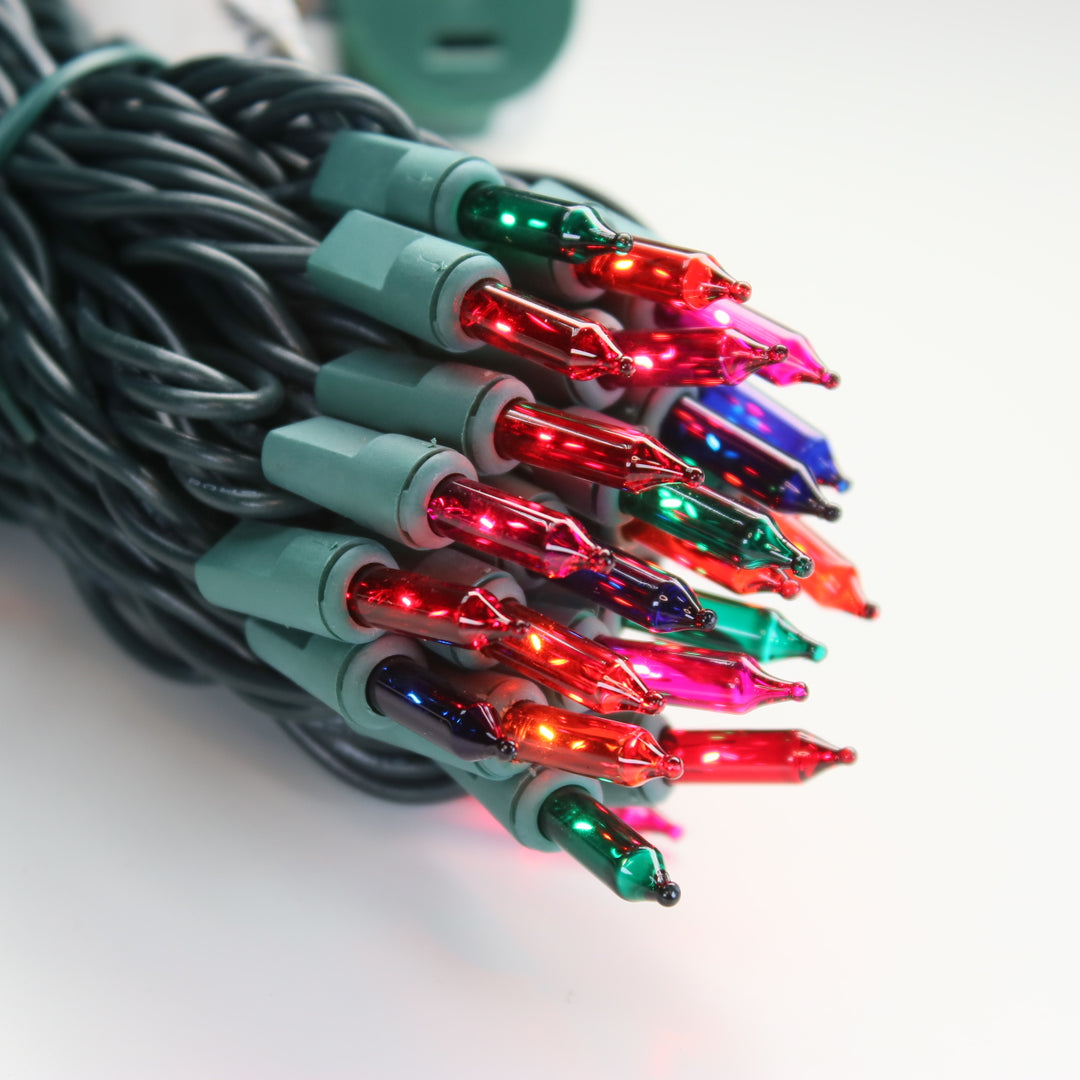50-bulb Multicolor Mini Lights, 2.5" Spacing, Green Wire