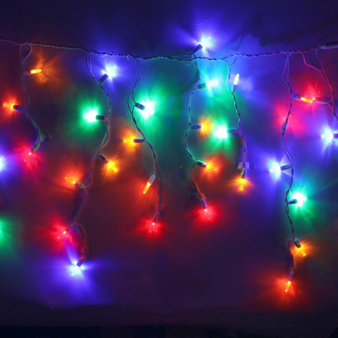 100-light M5 Multicolor LED Icicle Lights, White Wire