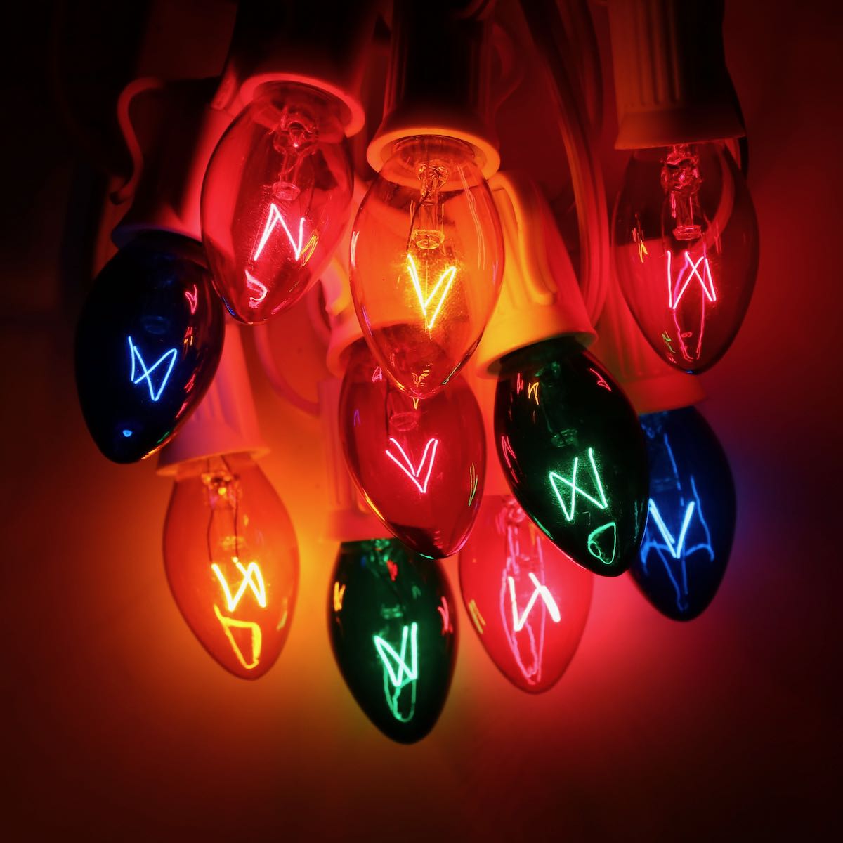 C7 Multicolor Extra Bright Glass Bulbs E12 Bases 25 Pack