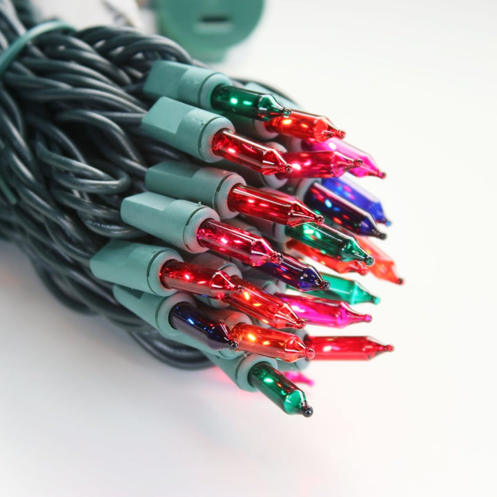 100-bulb Multicolor Mini Lights, 2.5" Spacing, Green Wire