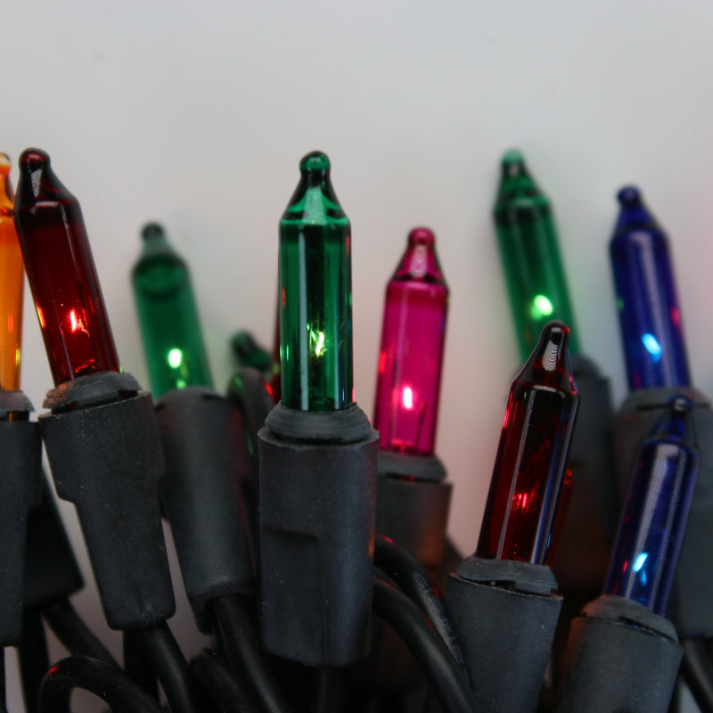 50-bulb Multicolor Mini Lights, 4" Spacing, Black Wire