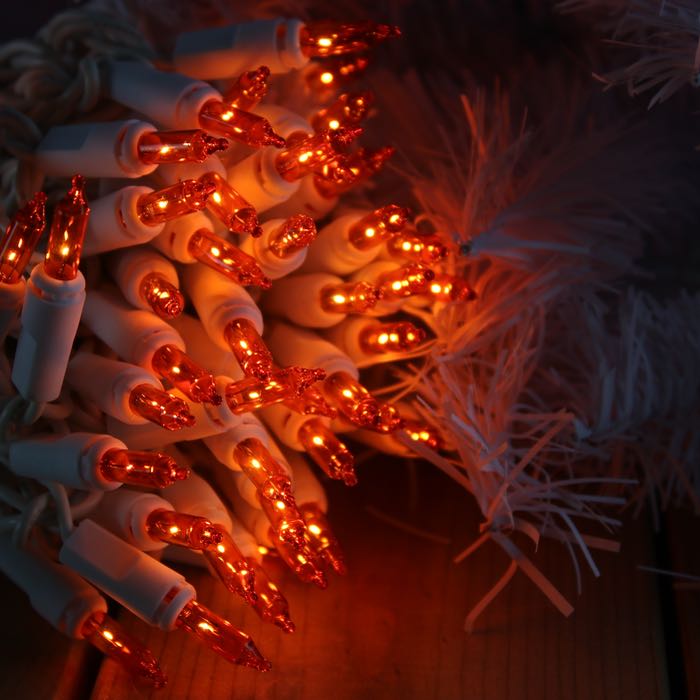 100-bulb Orange Mini Lights, 6" Spacing, White Wire