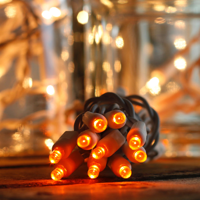 20-light Orange LED Craft Lights, White Wire