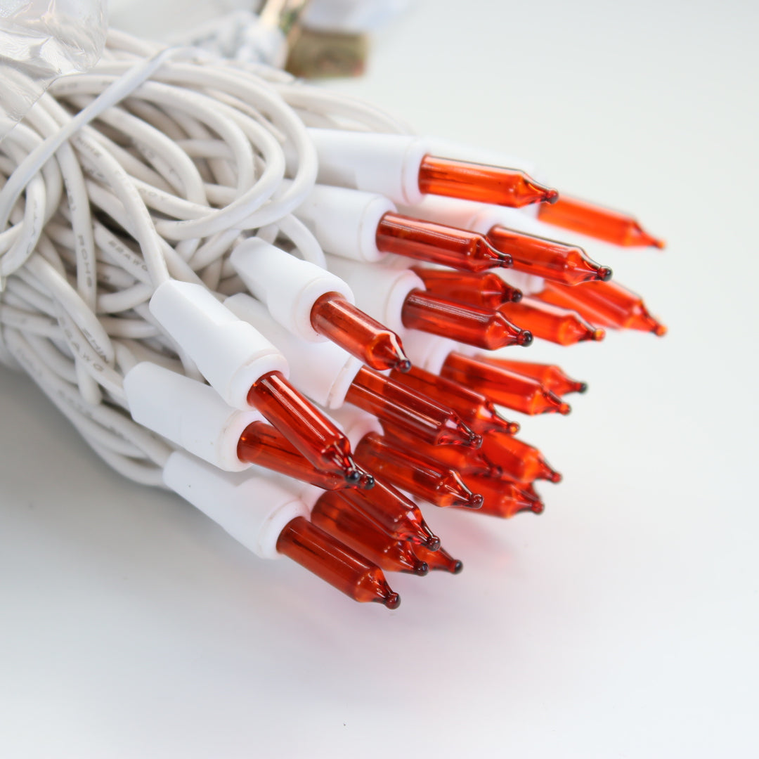 100-bulb Orange Mini Lights, 6" Spacing, White Wire