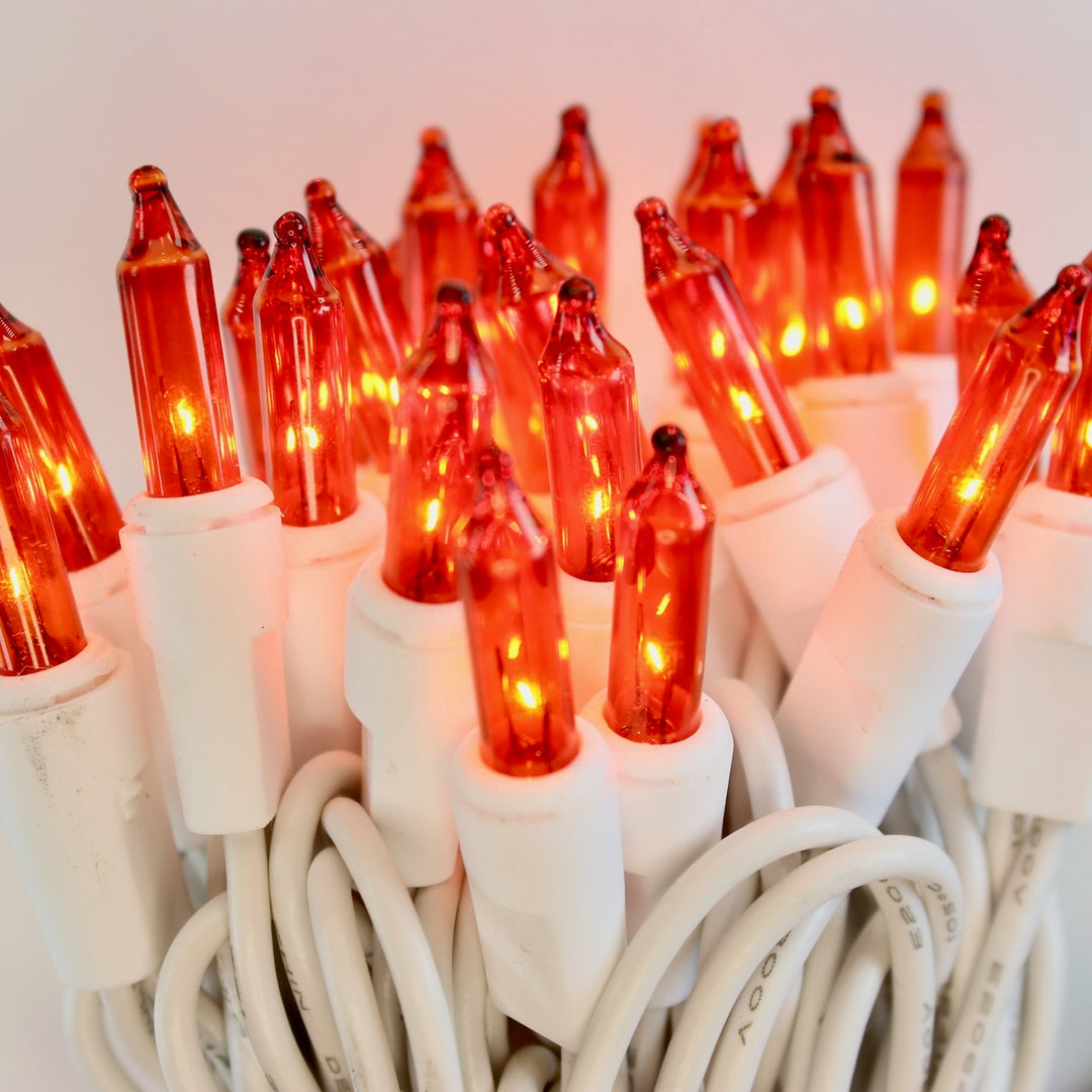 100-bulb Orange Mini Lights, 6" Spacing, White Wire