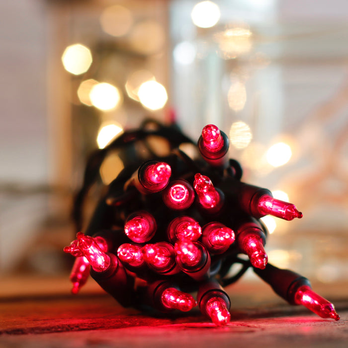 35-bulb Pink Craft Lights, Green Wire