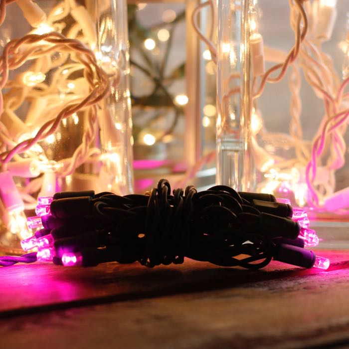 20-light Pink LED Craft Lights, Green Wire