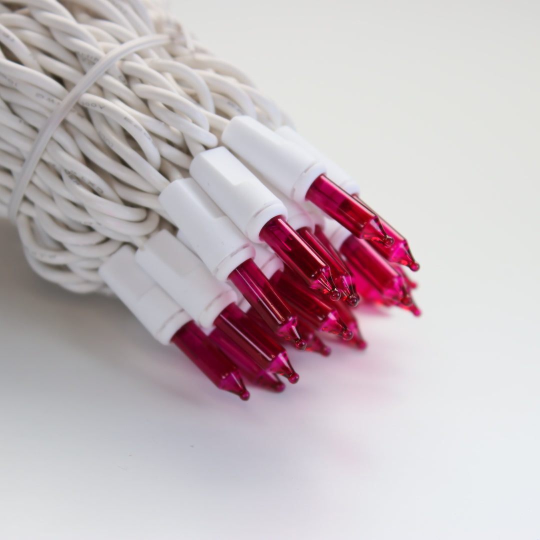 100-bulb Pink Mini Lights, 2.5 Spacing, White Wire – Christmas