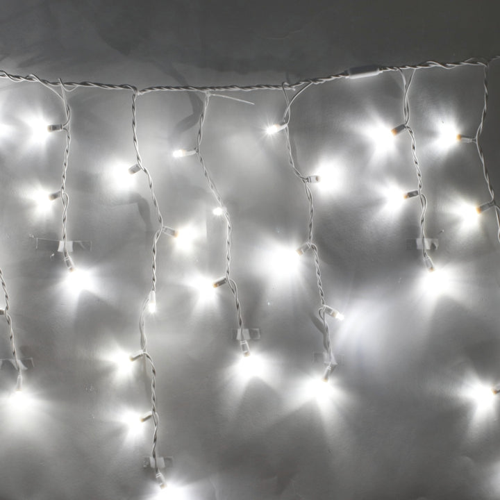 100-light Pure White 5mm LED Icicle Lights, White Wire