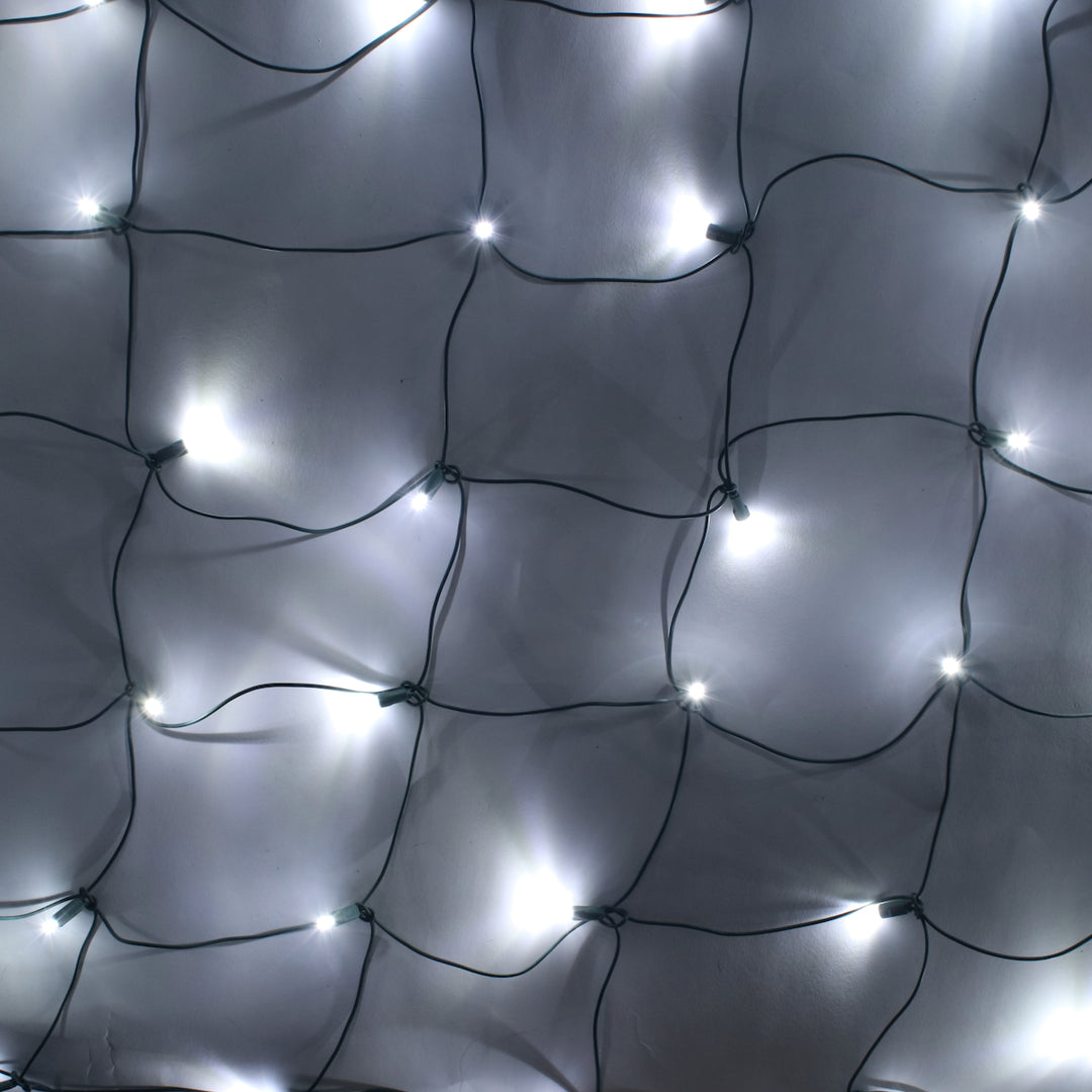 100-light Pure White 5mm LED Net Lights, Green Wire