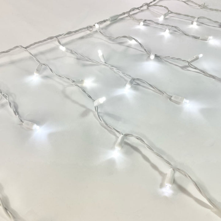 100-light Pure White 5mm LED Icicle Lights, White Wire