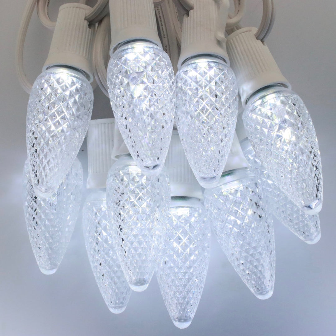 C9 Pure (Cool) White Twinkle LED Bulbs E17 Bases