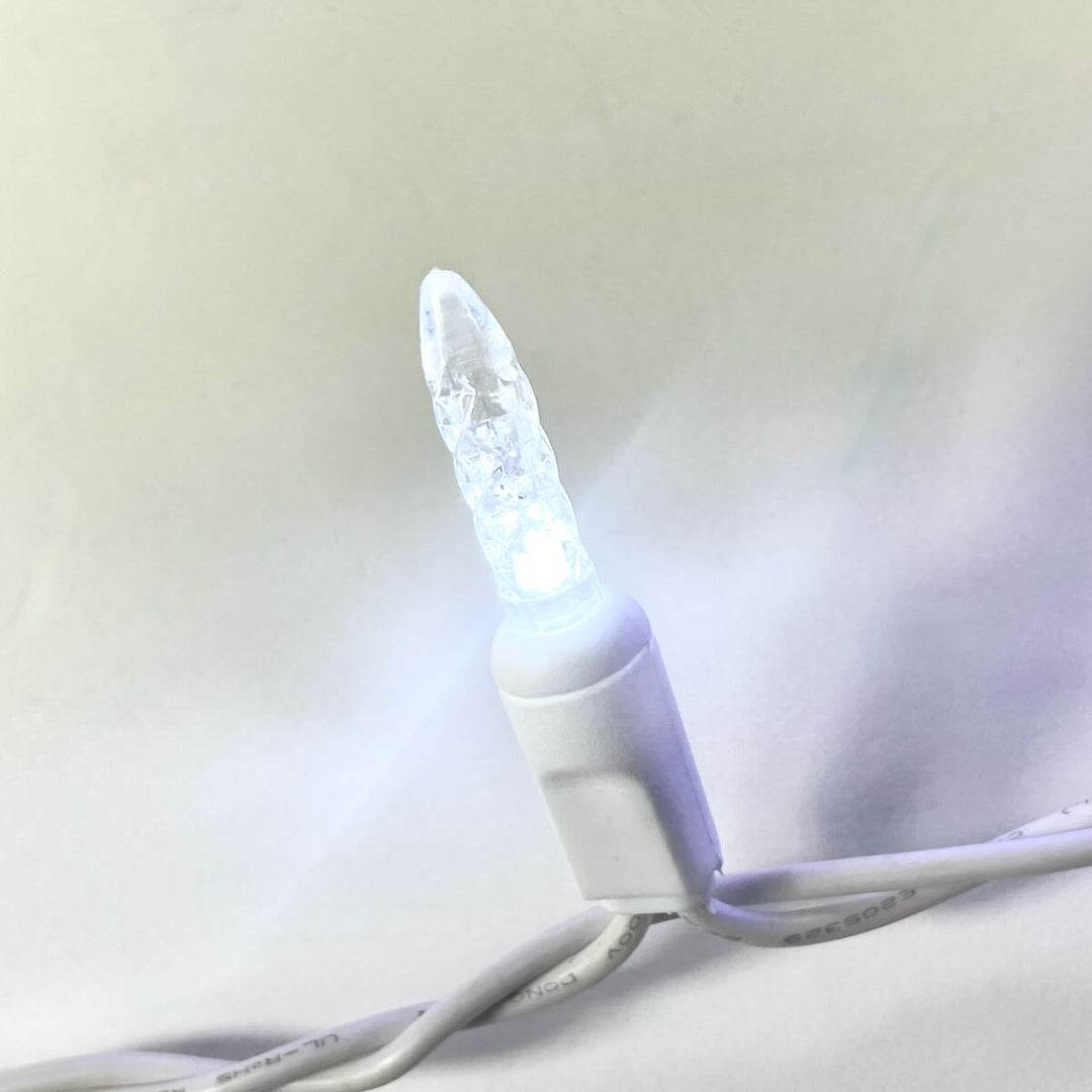 100-light M5 Pure White LED Icicle Lights, White Wire